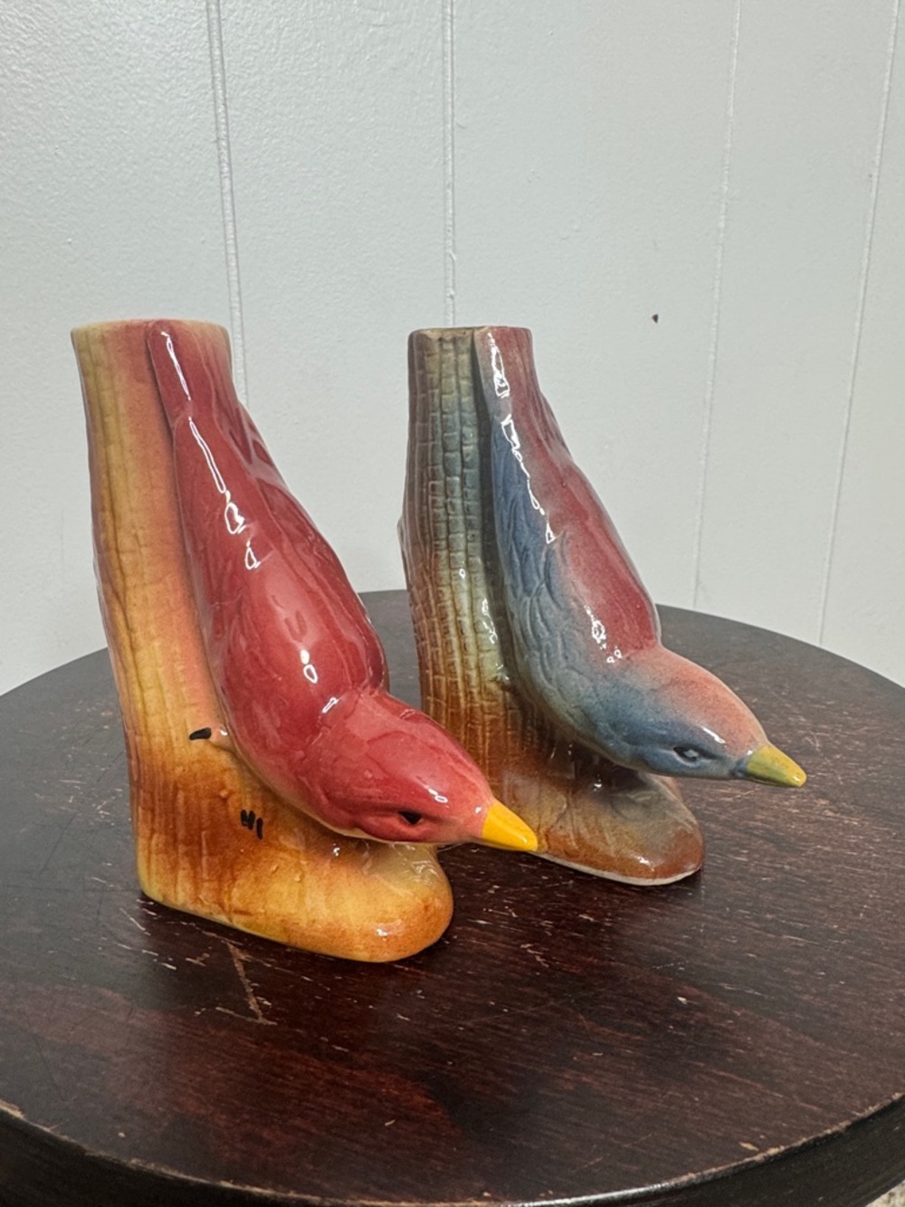 Vintage ceramic bird planter vase lot of 2 glazed
